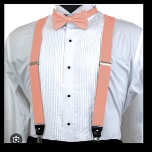 Classic Coral Suspenders and Bow Tie for Men